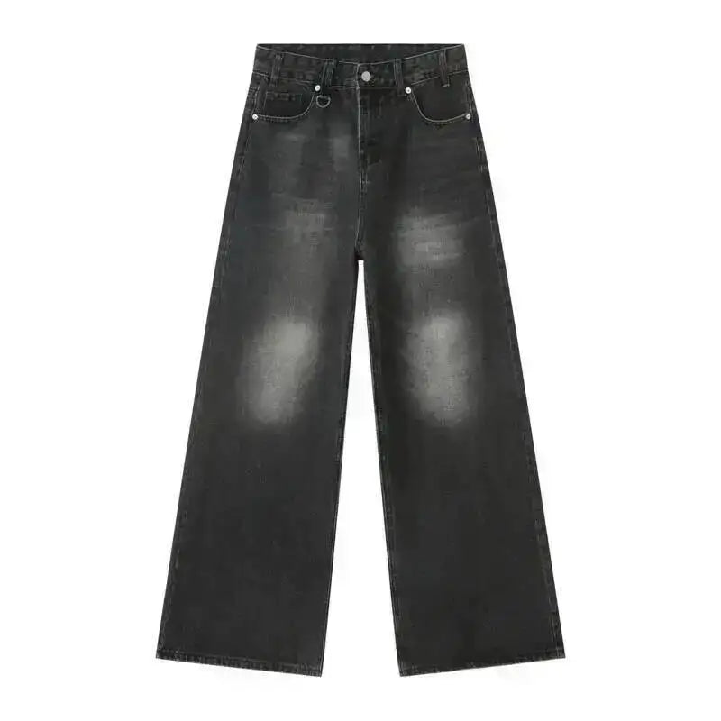 Men's Washed Blue Loose Straight-Leg Jeans