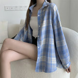 Vintage Plaid Long-Sleeve Blouse