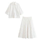 HH Women Tassel Sets White Turn-Down Collar Single-Breasted Shirts+High Waist Zipper A-Line Long Skirts Female Holiday Suit