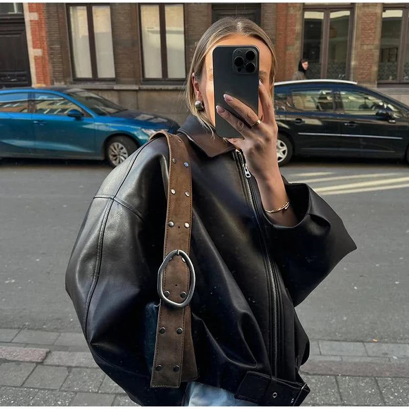 Chic Stand Collar Leather Jacket