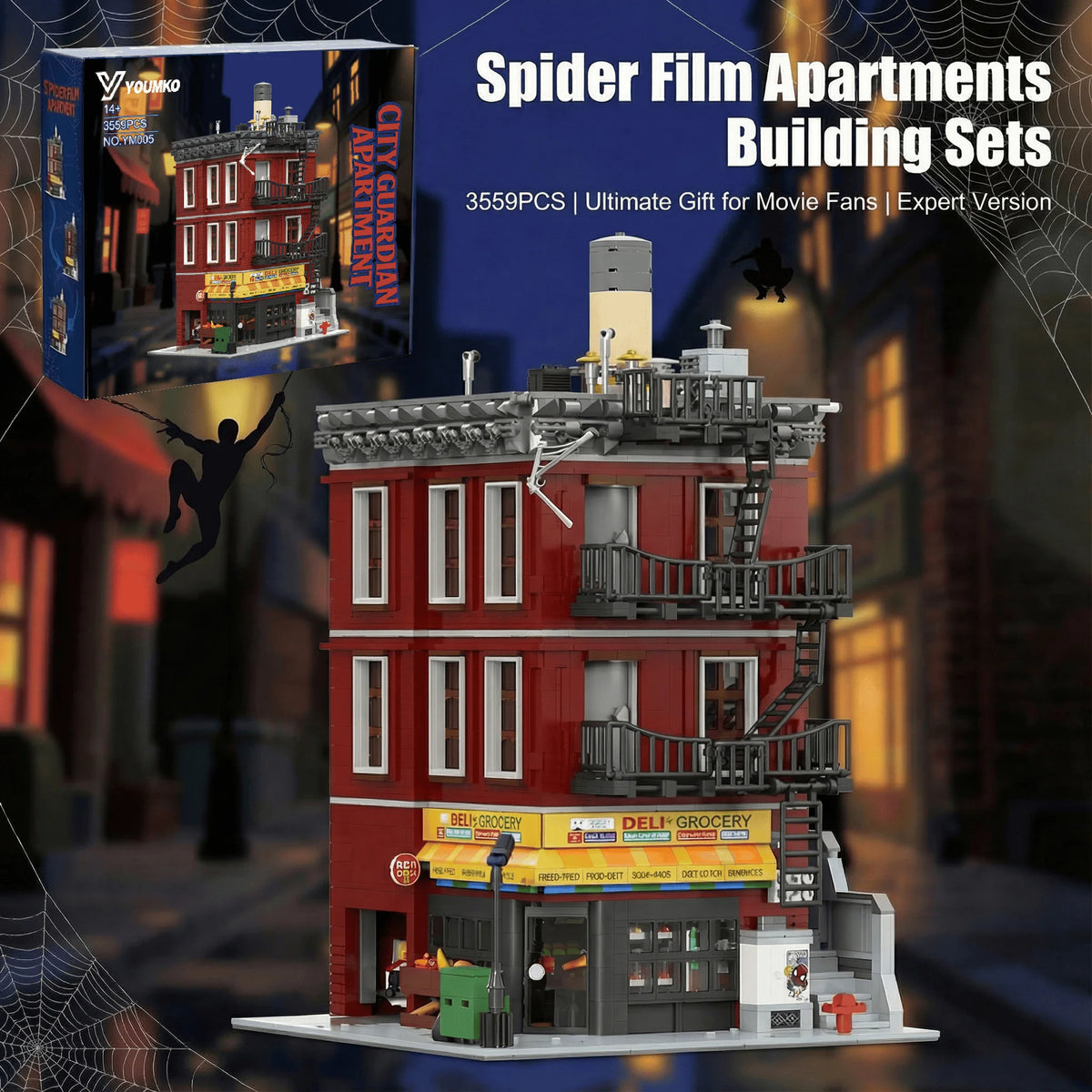 Spider Deli Apartment Building Blocks With 11 Figures Films Hero Classic City Modular Assembly Model Kit Creative Gift 3559PCS