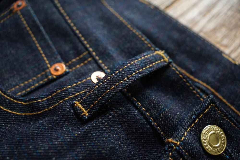 SAUCE ZHAN Mens Jeans Rainbow Sanforized Selvedge Denim Jeans Man Python Skin Labels Regular Fit 14 Oz