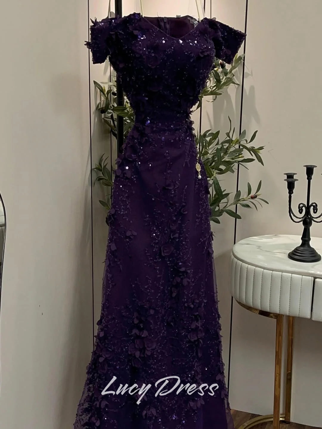 Lucy Sequin Off The Shoulder Purple Mermaid Evening Dress 2026 Prom Dress Formal Evening Customized Elegant Ladies Gowns