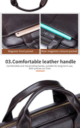 Men's leather handbag, top layer cowhide briefcase, leather laptop bag, diagonal cross office bag
