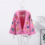 Chic Embroidered Women's Jacket – V-Neck Lace-Up Coat