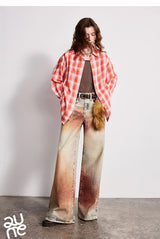 TOYOUTH Women Jeans 2026 Spring New Wilderness Wasteland Style Mid Low Waist Loose Printed Wide Leg Pants