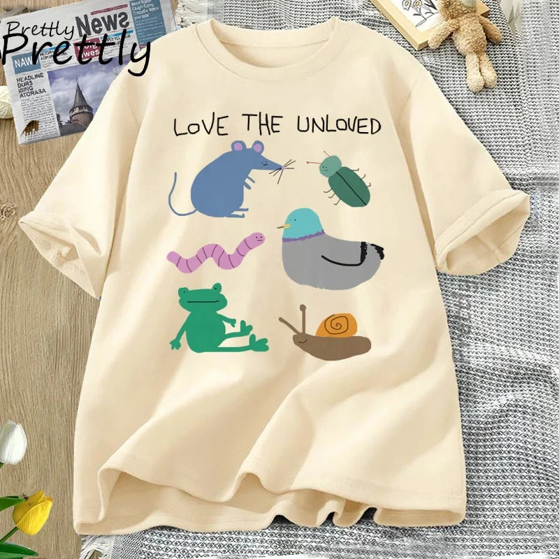 Love The Unloved Men Women T Shirt Funny Animal Pigeon Rat Frog T-shirt Loose Unisex Short Sleeve Tshirt Cotton Tees Streetwear