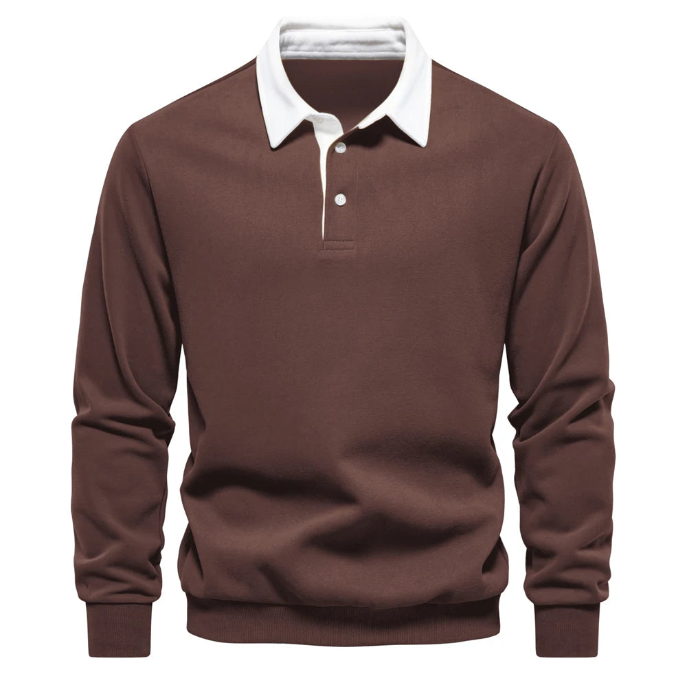 Men’s Cotton-Blend Polo Collar Sweatshirt