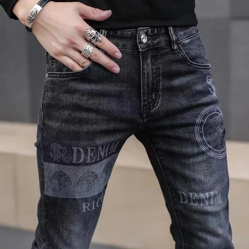 Men's Printed Stretch Slim Fit Denim Jeans