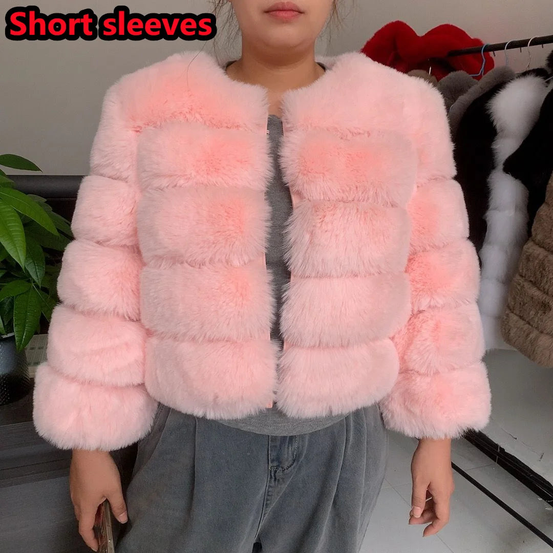 Elegant Winter Faux Fox Fur Crop Jacket