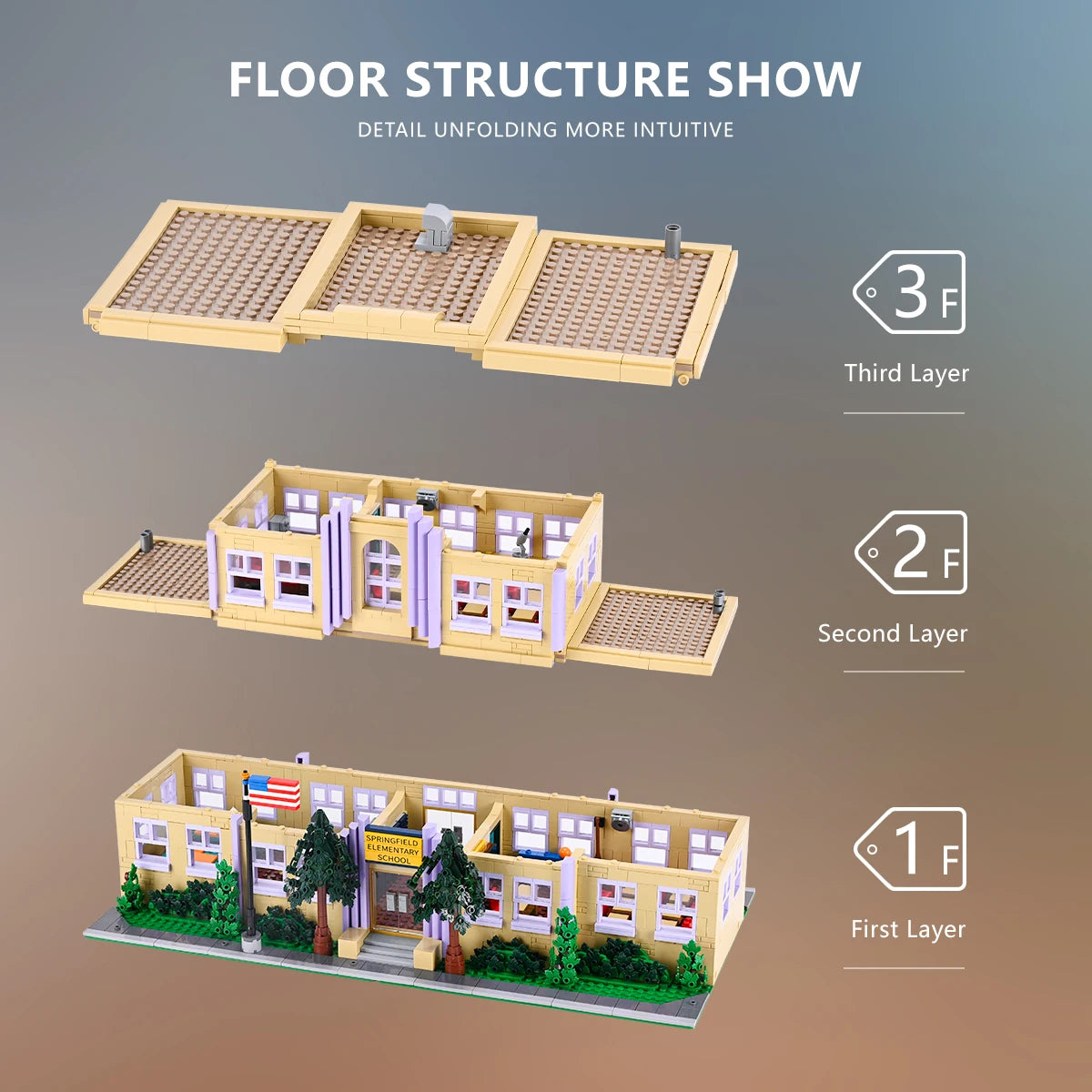 Springfield Elementary School House Modular Buildings Blocks City Apartment Architecture Brick Model Kit Adult DIY Gift 3500PCS