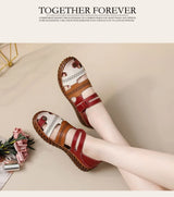 Newest gladiator summer sandals women's big size 43 woman real leather sandals ladies patchwork strap Non-slip flats