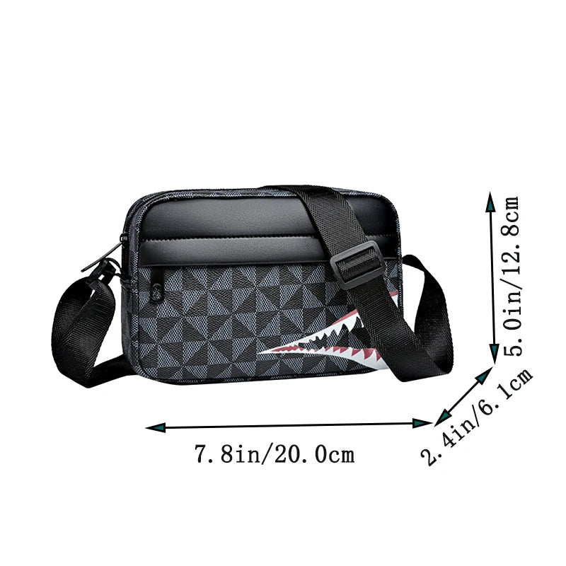 Neutral Style Backpack for Men and Women, with a Cross-Body Design, Suitable for Travel Photography. Features Shark Tooth Print.