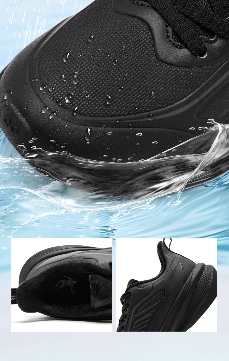 QIAODAN YUYI 4 Winter Running Shoes Men's Sports Shoes Waterproof Absorbing Lightweight Black Fleece Sneakers QXB023244007B