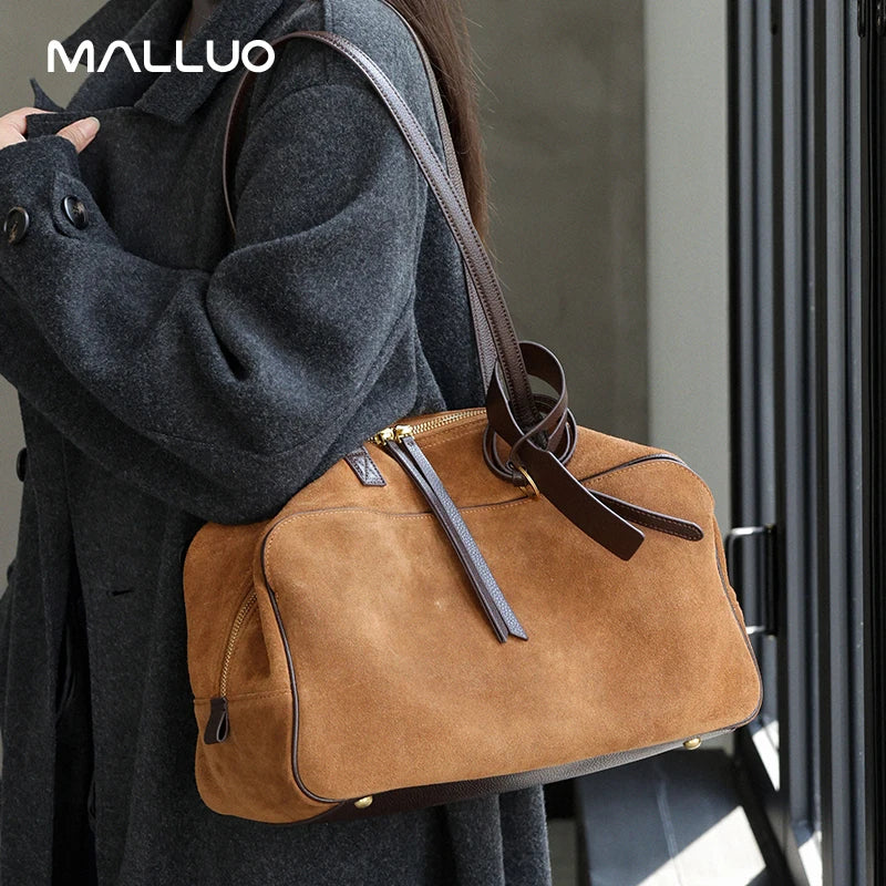 Ladies Casual Soft Suede Cowhide Handbags Women's Frosted Cow Leather Shoulder Bag Female Fashion Trend Luxury Designer Bags New