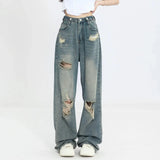 Y2K Vintage Wide-Leg Distressed Jeans