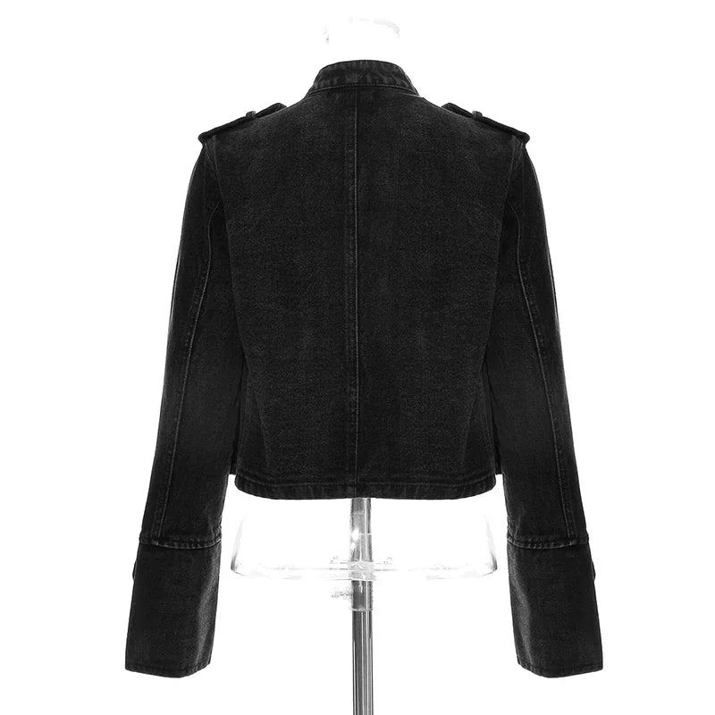 Split-Button Cropped Denim Jacket – Streetwear Jean Outerwear