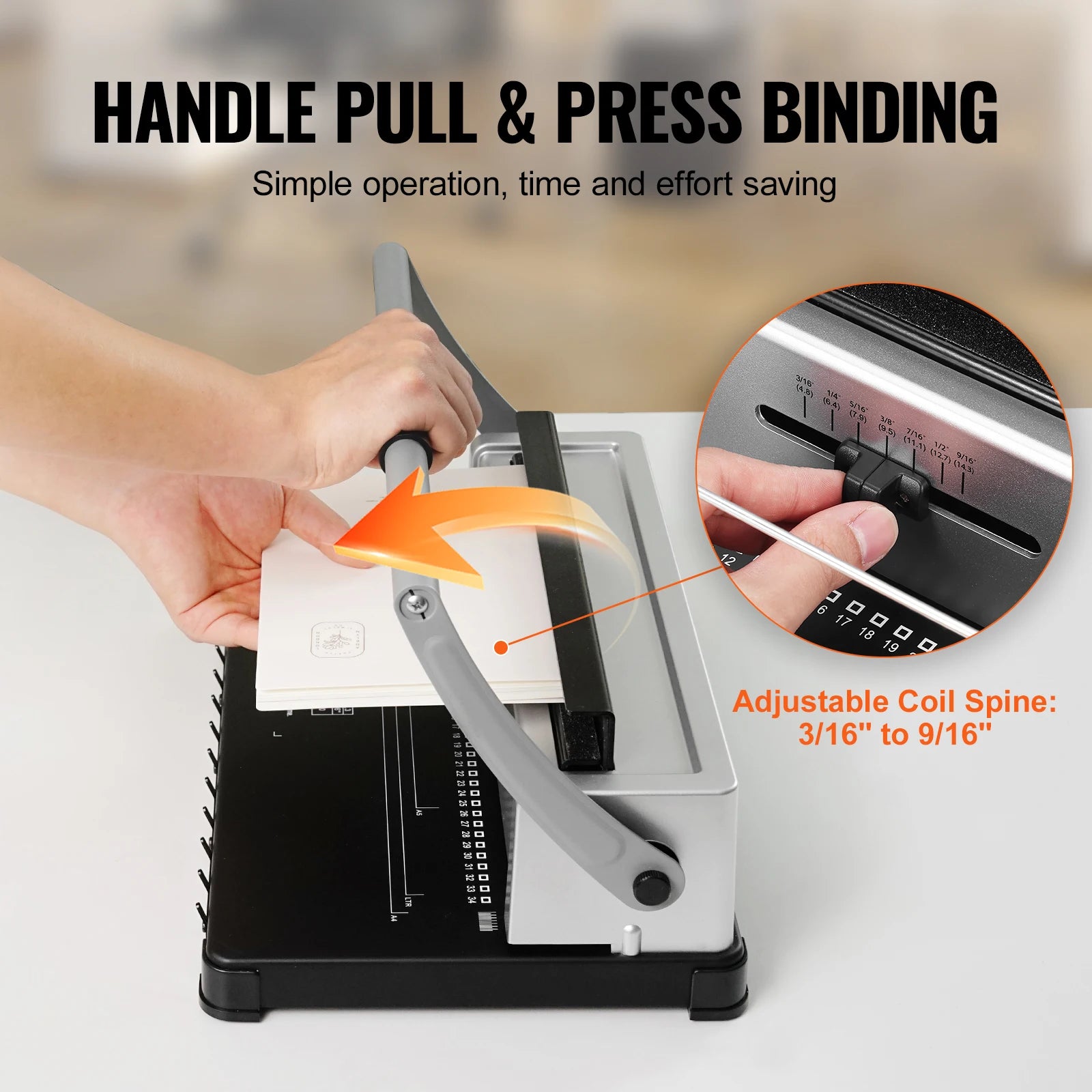 SucceBuy Coil Spiral Binding Machine Manual Book Maker 34-Holes Binding 120 Sheets Punch Binder w/ Adjustable Coil Binding Spine