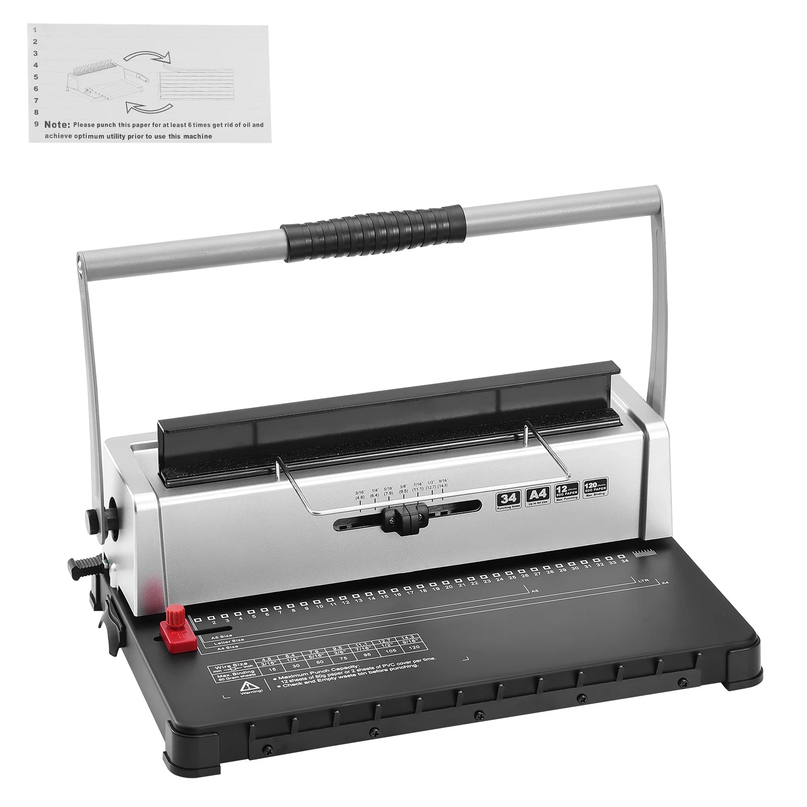 SucceBuy Coil Spiral Binding Machine Manual Book Maker 34-Holes Binding 120 Sheets Punch Binder w/ Adjustable Coil Binding Spine