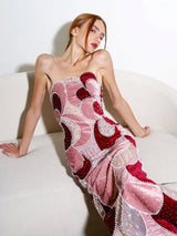 Ofherown 2026 Burgundy Pink Strapless Beaded Evening Dress Velvet Patchwork Formal Prom Gown for Party Red Carpet Customized