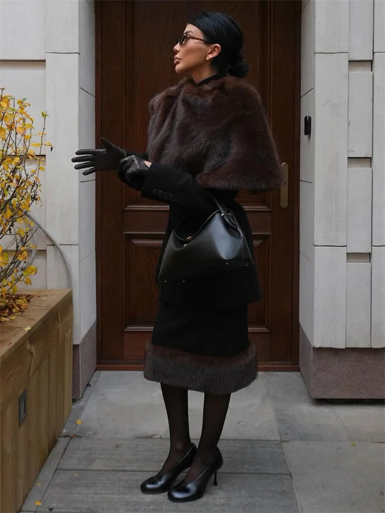 Elegant Fur & Feather 2-Piece Maxi Set