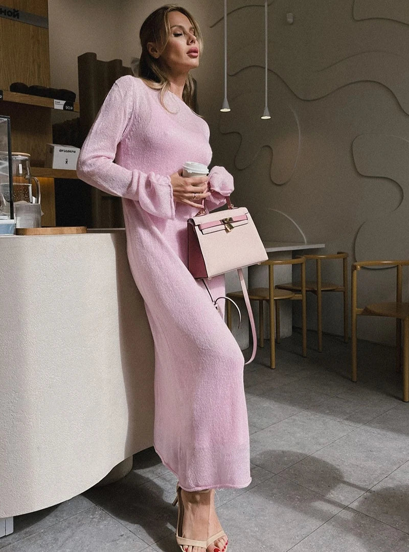 Elegant O-Neck Knit Maxi Dress
