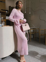 Elegant O-Neck Knit Maxi Dress