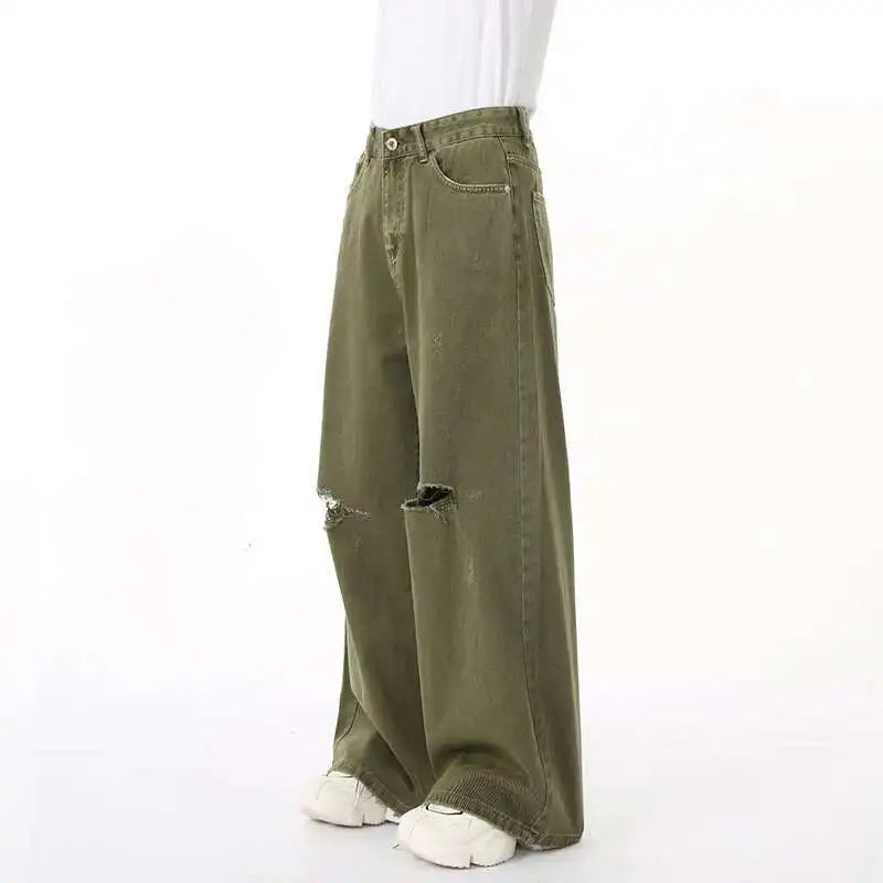 Men's Green Loose-Fit Straight-Leg Jeans