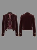 Modigirl Women's Velvet Wine Red Jackets 2025 Autumn Winter Coat Long Sleeves Stand Collar Buttoned Casual Outerwear for Woman