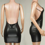 Sleek Faux Leather Bodycon Mini Dress | Backless Party Wrap