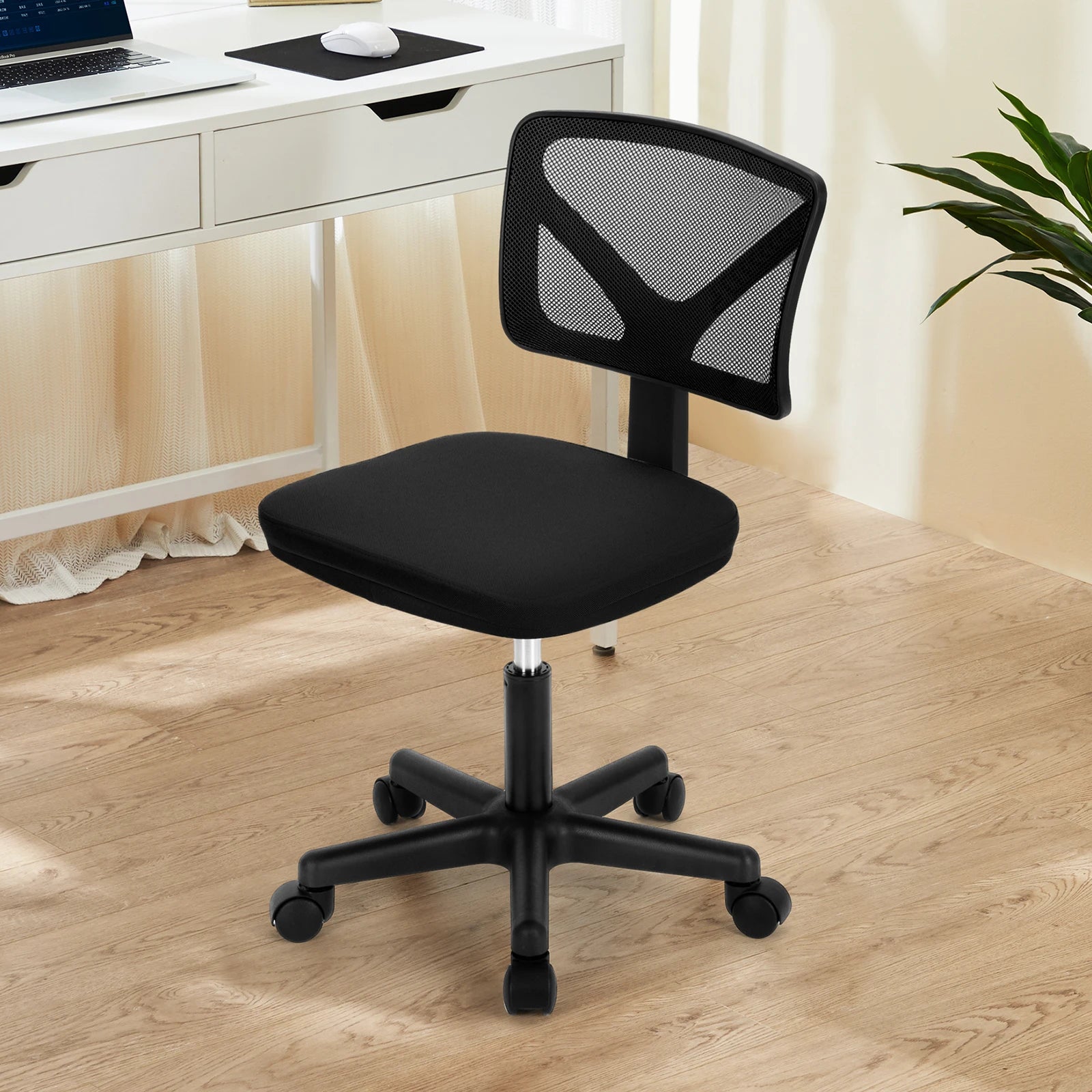 JHK Armless Mesh Office Chair | Lumbar Support & 360° Swivel