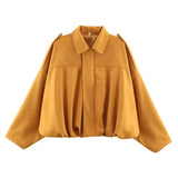 Women's Suede Bomber Jacket – Elegant Oversized Coat