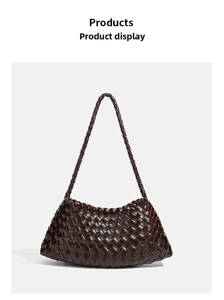 High End Fashion Handbag Messenger Bag with Large Inner Pocket, Popular Pure Hand Woven Bag for Women Tote Shoulder Underarm Bag