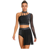Women's 2-Piece Rhinestone Dance Crop Top & Shorts Set