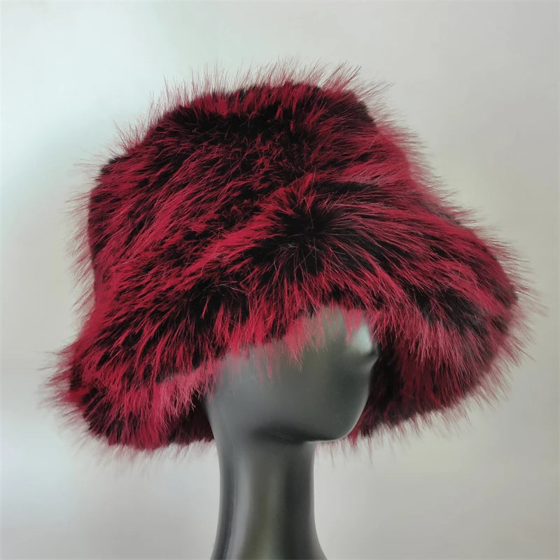 1pcs Winter Faux Fur Bucket Hat Warm Fluffy Plush colorful soft Winter hat Personality fur Fisherman Hats for women Plush hat겨