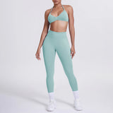 Women 2pcs Patchwork Sport Yoga Suit Training Sleeveless Sport Gym Tops Tummy Control Slimming Booty Leggings Yoga Suit Sports