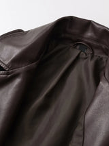 Ailegogo New Spring Autumn Women Vintage Loose Belt Faux Leather Jacket Streetwear Female Retro Moto Biker Coat Outwear