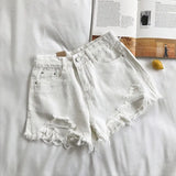 Women's High-Waist Y2K Ripped Denim Shorts – Distressed Tassel Jean Cut-Offs