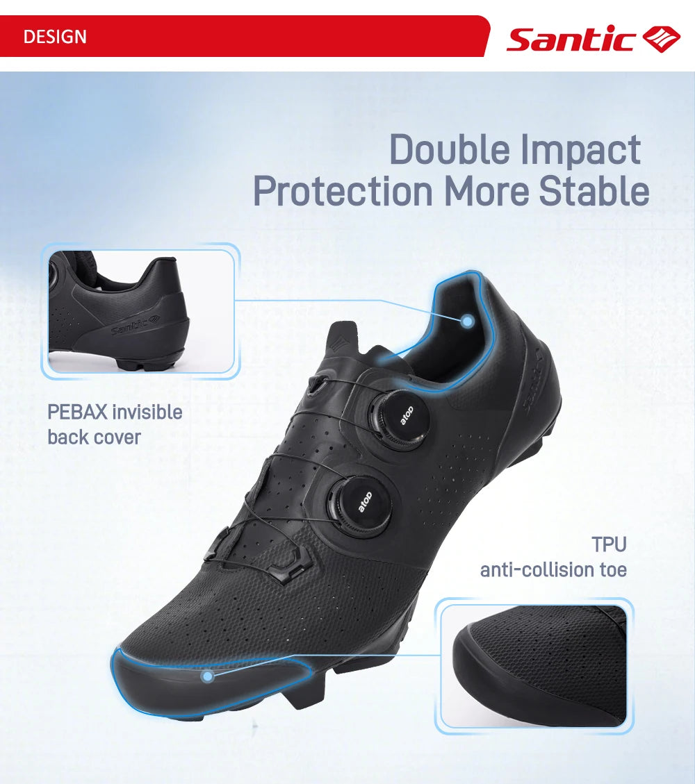 Santic Cycling Shoes Men's Mountain Carbon Fiber Lock Shoes Bicycle Riding Equipment Grade 14 Lightweight TMS24050