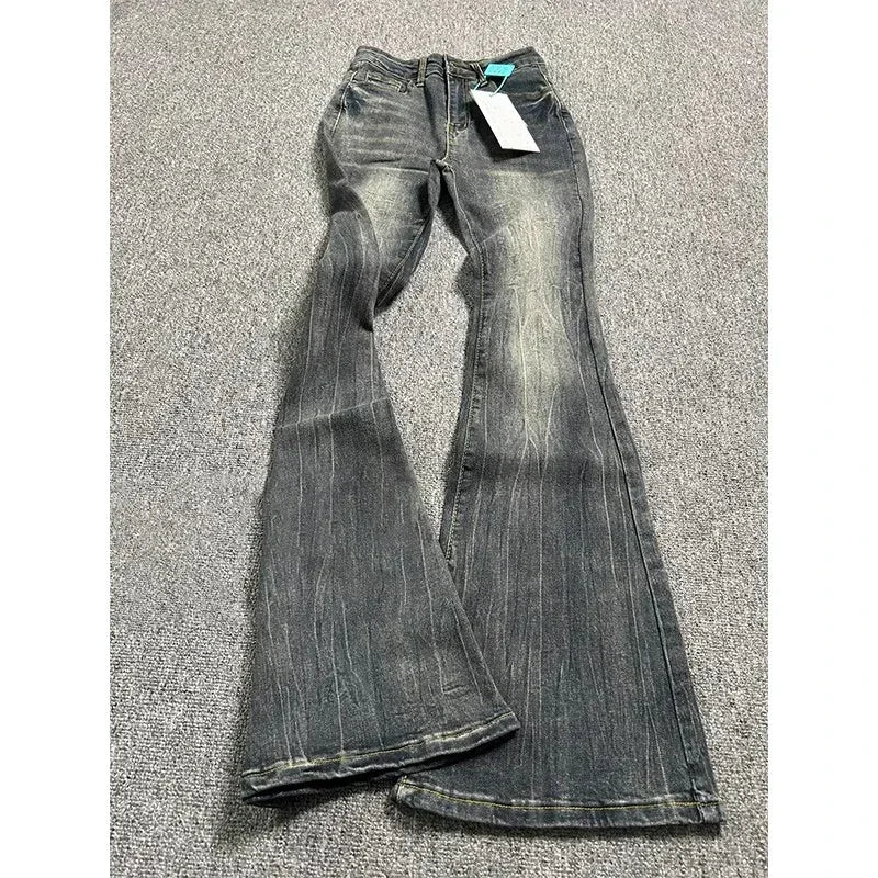 Women's Vintage Wide-Leg Flare Jeans – Black Grey