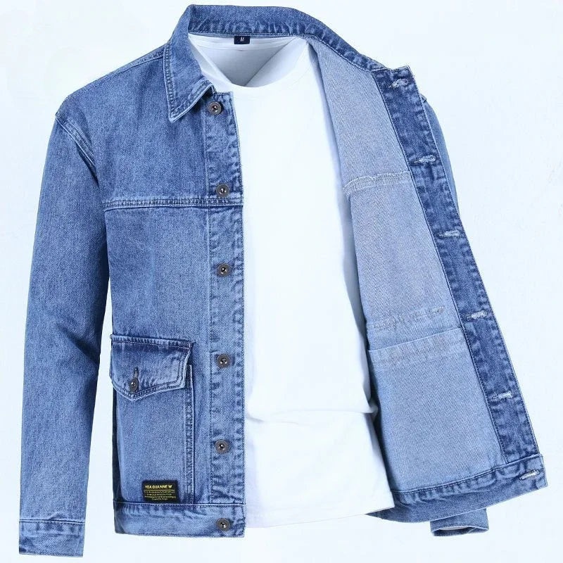 Men's Stylish Blue Denim Jacket – Loose Fit Casual Y2K Jean Coat (USA Made)