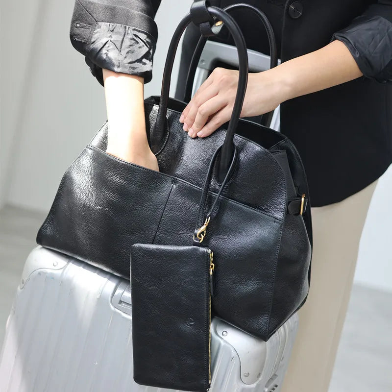 Women's Vegetable-Tanned Cowhide Leather Tote Bag