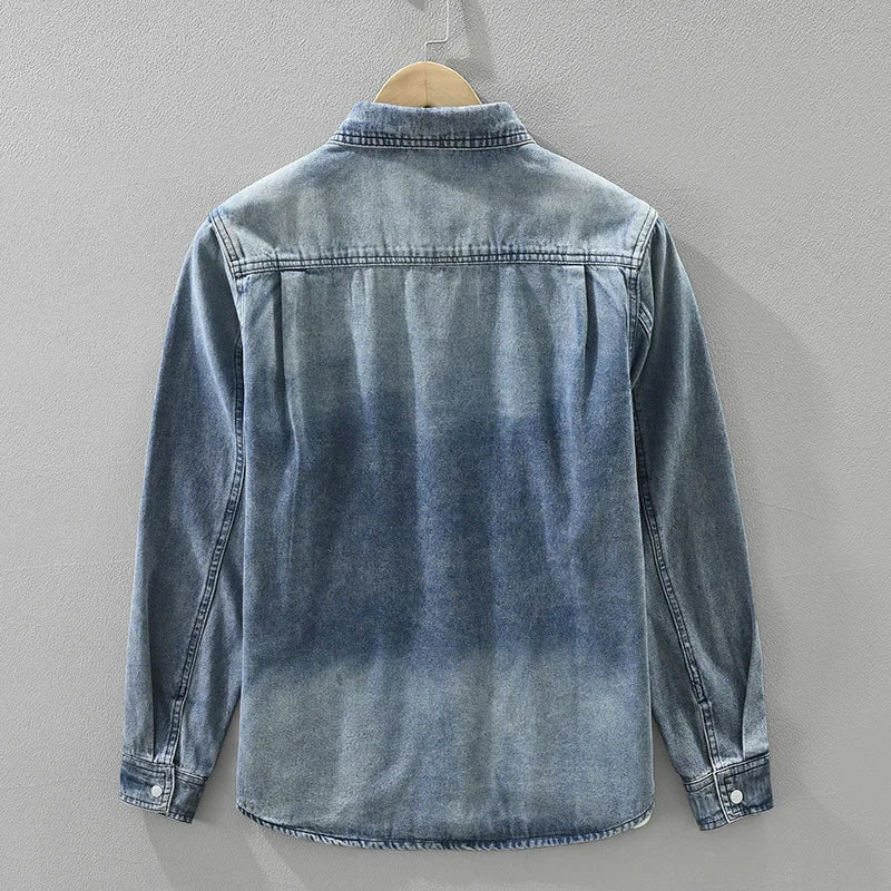 2025 Autumn New Letter-embroidered Vintage Washed Long Sleeve Denim Shirt for Men Clothing Cotton Versatile Streetwear CM7738