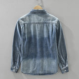 2025 Autumn New Letter-embroidered Vintage Washed Long Sleeve Denim Shirt for Men Clothing Cotton Versatile Streetwear CM7738