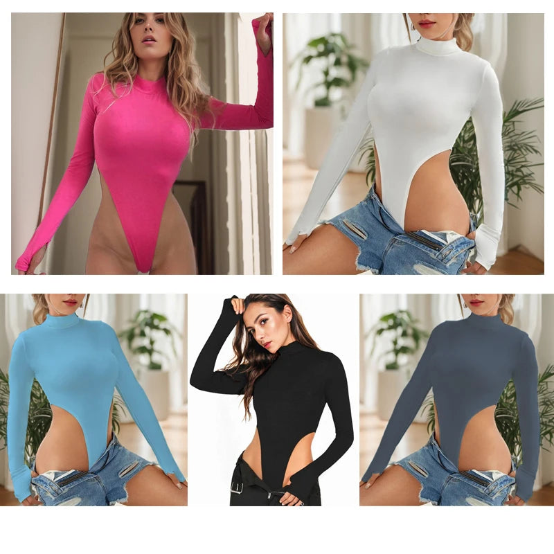 Women's Y2K Half-High Collar Long-Sleeve Slim Bodysuit