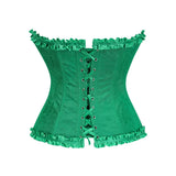 USA-Made Jacquard Ruffled Overbust Corset – Gothic Victorian Push-Up Bustier