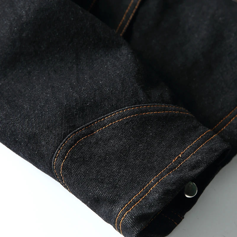 American Vintage Denim Jacket Men Stand Collar Cotton Spring Metal Button Splicing Regular Fit Streetwear Trendy Casual Outwear