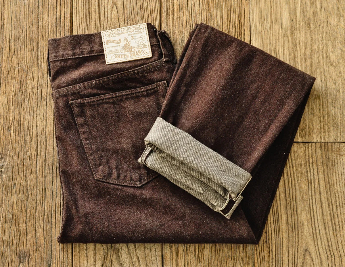 SauceZhan Brown Selvedge Denim Tapered Jeans – 13.8 oz