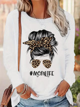 Women's Y2K Leopard Glasses Bow Portrait Long Sleeve T-Shirt