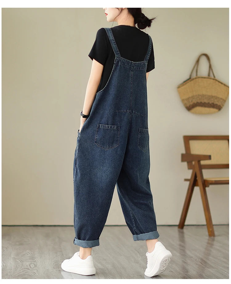 Vintage Patchwork Denim Cargo Overalls